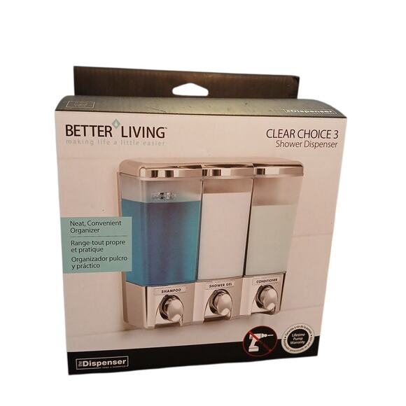 The Dispenser Clear Choice 3 Chamber Shampoo Conditioner Soap Wall Organizer - Picture 1 of 6